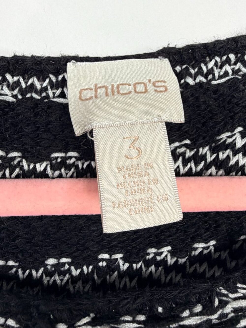 2/$30 Chico's Striped Fringed Hem Sweater Black White 16 #A4010 - Picture 5 of 7